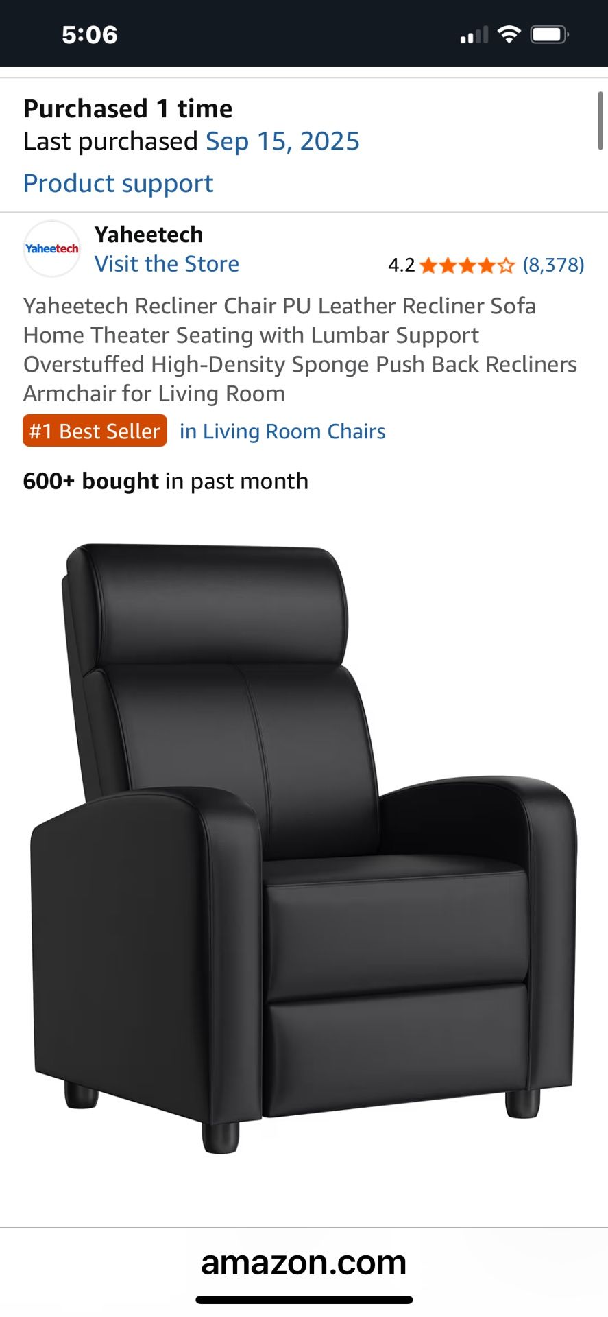 Brand New Black Faux Leather Recliner