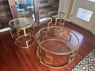 3-Piece Gold & Glass Living Room Table Set – Modern Glam