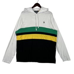 Polo Ralph Lauren Hooded Sweatshirt Mens Stripe Jamaica Color Casual White SZ XL