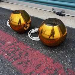 Pair Of Orange IKEA Knubbig Table Lamp Metallic Gold 7” Glass Globe Space Accent Light