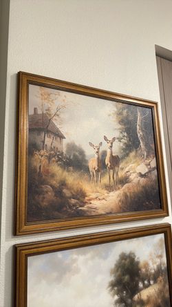 Framed Vintage Deer Wall Art Canvas Print