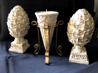 Candle Holder, Candle & 2 Pinecone Stands