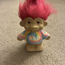 Troll Ceramic Bank Rainbow Tie-Dye Pink Hair Rad Troll Perfect. 9 1/2” Tall