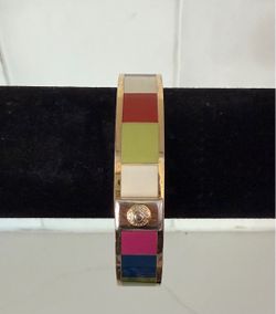 Coach Legacy Stripe Multicolor Enamel Gold Bangle Bracelet