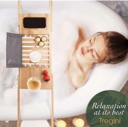 Luxury Bathtub Tray Caddy - Adjustable Bamboo Wood Bath Caddy with Extendable Book, iPad or Kindle Reading Rack - Wine Glass Holder - Cellphone or Tab