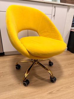 Yellow Velvet Office Chair with Gold Base