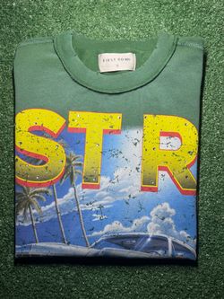 MENS GREEN FIRST ROW CROPPED ROAD RHINESTONE TEE