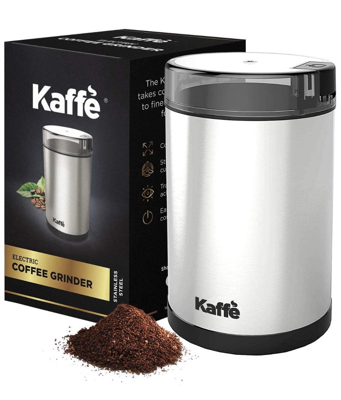 KF2020 Electric Coffee Grinder by Kaffe - Stainless Steel 2.5oz Capacity with Easy On/Off Button. Cleaning Brush Included! New in the box!