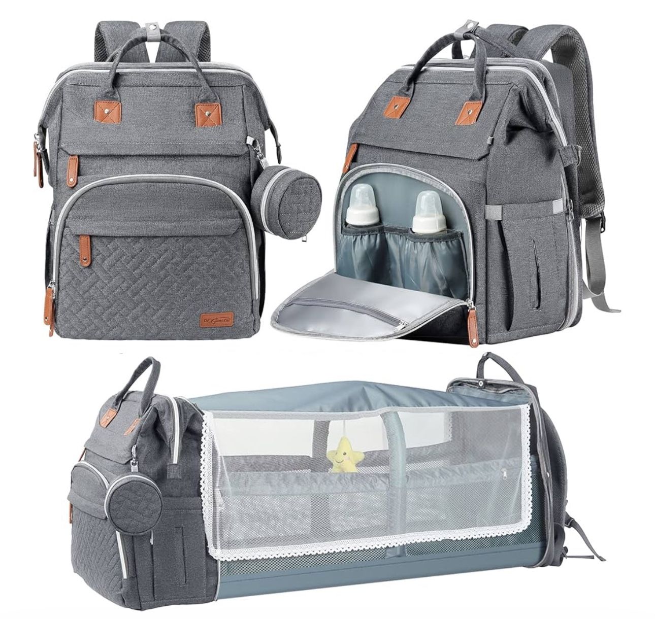 2222-1 Baby Diaper Bag Backpack with ChangingStation-Large Capacity Baby Bag for Boys & Girls, USBCharging Port, Pacifier Case, sunshade & Toy Bar,Wat