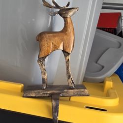 8" Christmas Stocking Holder Rustic Wooden Metal Reindeer Mantle Decor