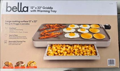 Bella Electric Griddle 12” x 22” w/ Warming Tray – Like New