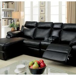 Brand New Black Leather Reclining Sectional Sofa
