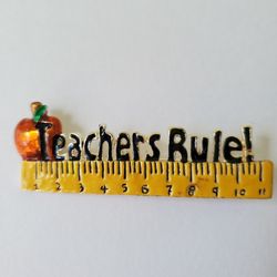 Teacher School Teachers Rule Enamel Vintage Gold Brooch Pin