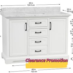 48”white single sink bathroom vanity with carrara white marble stone top