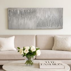 Modern Silver Finish Dust Textured Canvas  Metallic Wall Art– Horizontal/Vertical D 71x21