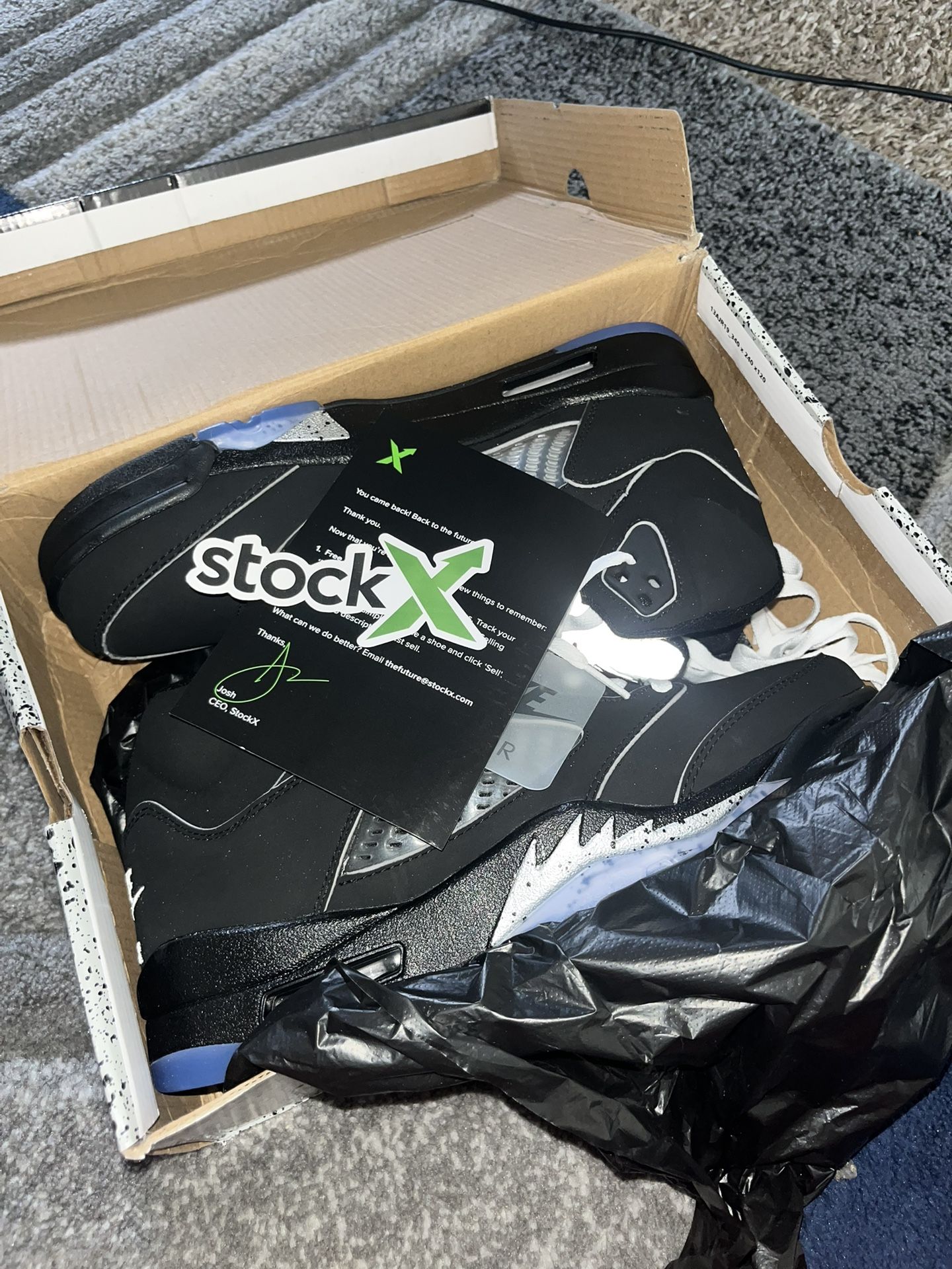 Black Metalic Jordan 5s Size 11