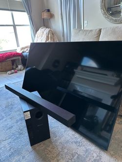 65 inch LG NANO TV with a samsung soundbar and subwoofer