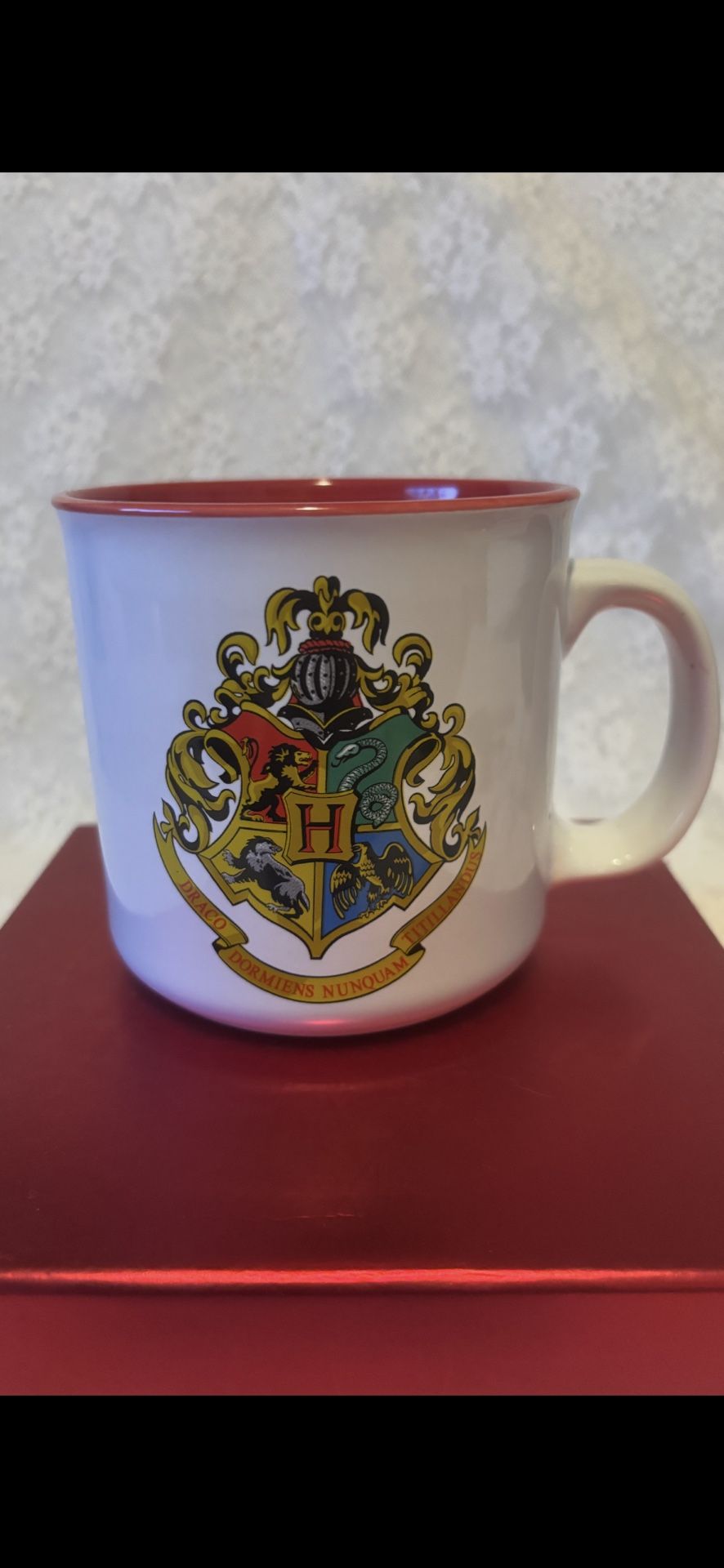 Harry Potter Hogwarts Crest White Camper Mug. 4x4 inches.