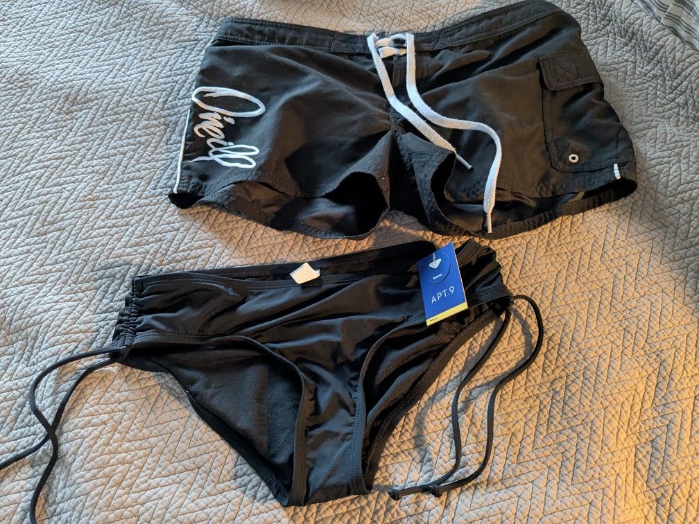 Swimwear: NWT Bikini Bottoms + O'Neill Board Shorts