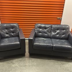 Blue Faux Leather Couches