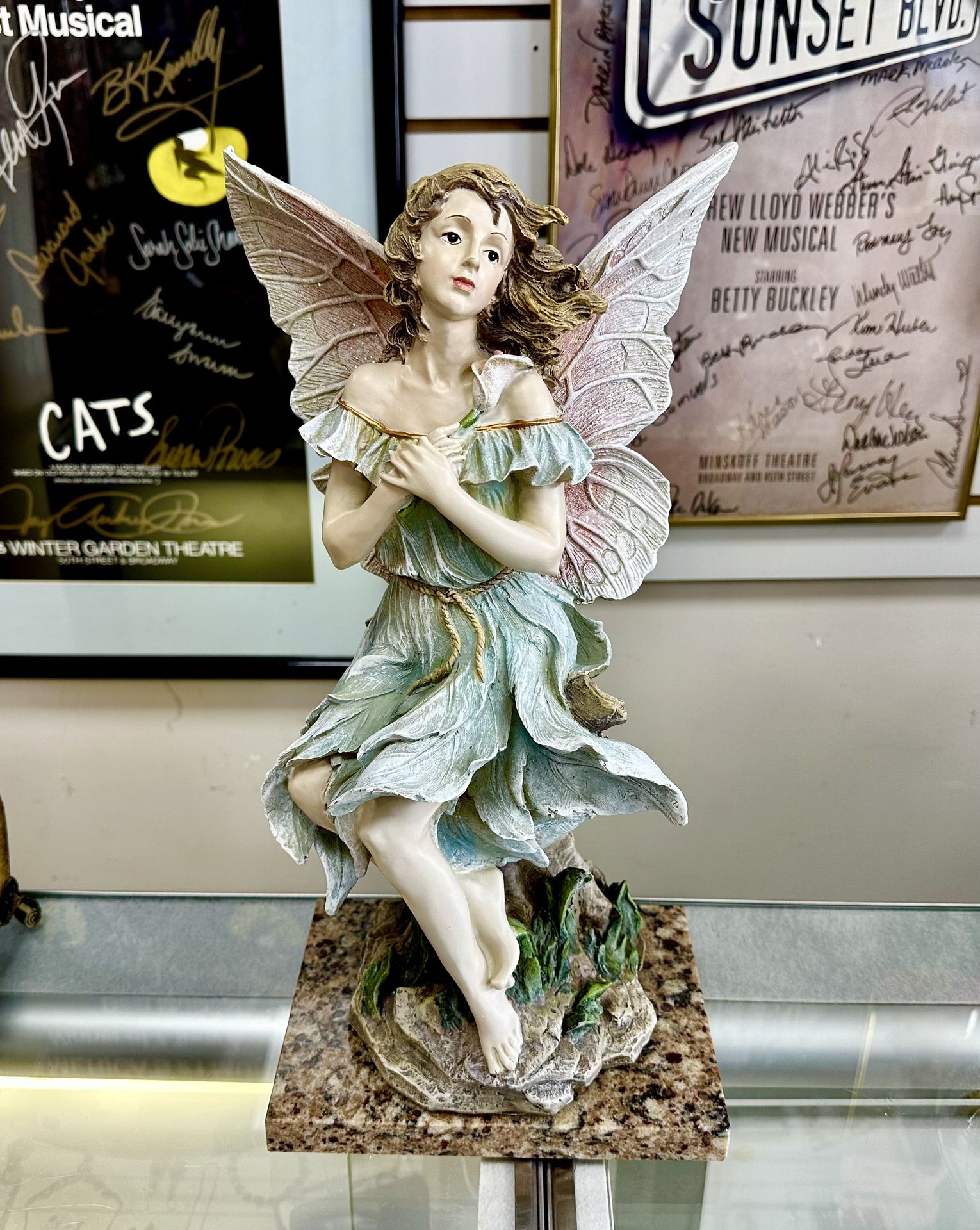 16” Enchanted Garden Angel Fairy Statue Figurine Marble Base