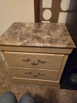 Two-Drawer Nightstand with Faux-Marble Top