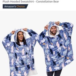 Funziez! Sherpa Adult Oversized Wearable Blanket - Plush Hooded Sweatshirt - Constellation Bear