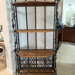 Wicker and Iron Shelf with Removable Wine Rack