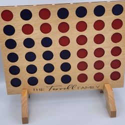 Personalized Large Handcrafted Tabletop 4-In-A-Row Game Wooden Four In A Row w/ Discs Custom Board Game 13.5x15.5-inch Board! Realtor Gift