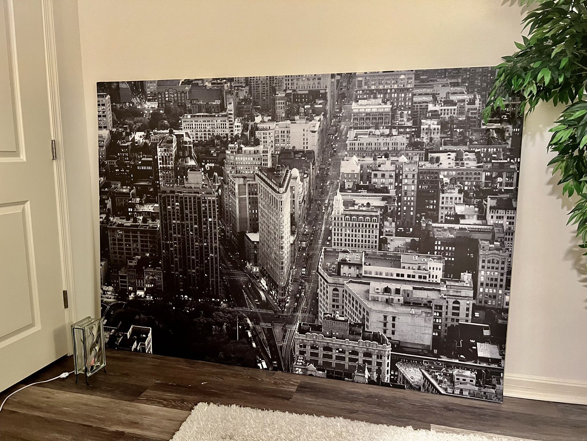 gigantic  black & white picture of New York, flat iron building