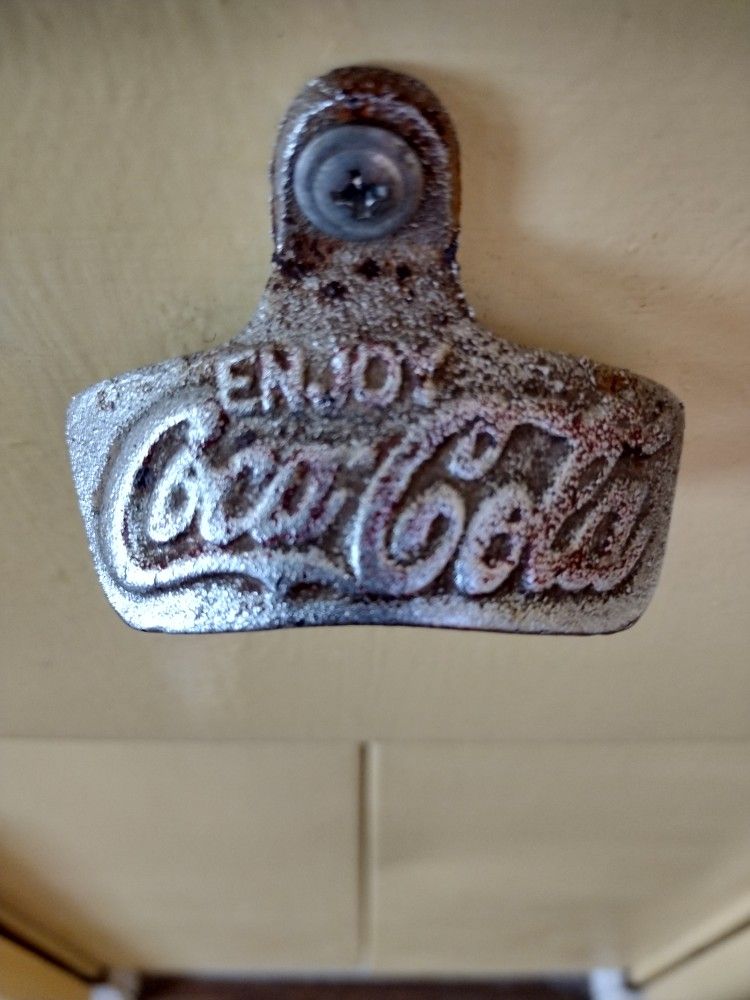 Vintage TableCraft Wall Mount Bottle Opener Coca-Cola Galvanized Silver Cast Metal Manual
