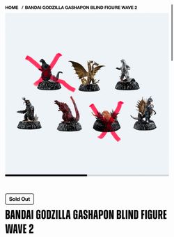 Godzilla Gashapon Series 5 out of 7 figures.