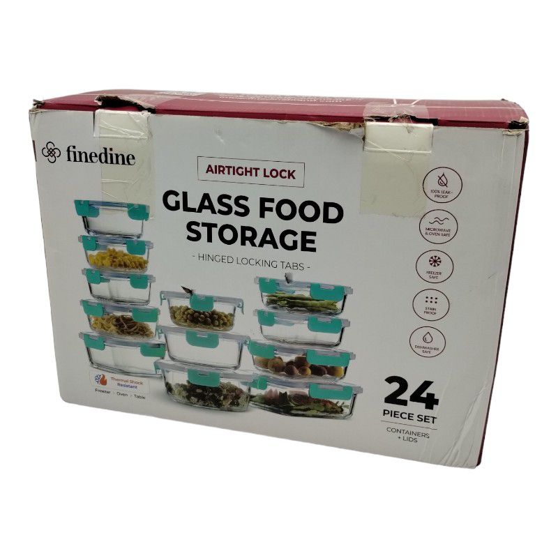 FINEDINE GLASS FOOD STORAGE CONTAINERS W/Snap Lock Lids (24 PCs)