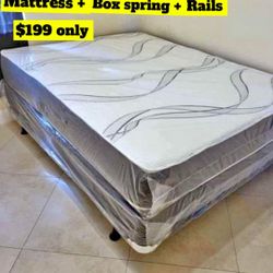 Mattress + Box Spring + Rails $199 Only 