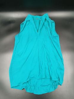 Teal Sleeveless V-Neck Silk Blouse XS