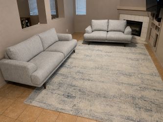 Modern Gray Sofa Loveseat Set With 9x12 Surya Area Rug