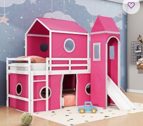 Twin princess loft bed with slide