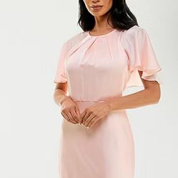 Premier Amour Satin Short Sleeve Sheath Dress -Blush Size 18