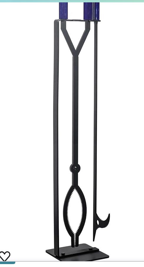 Heavy Duty Fireplace Tools Set with 40" Fire Poker and Log Grabber,Wrought Iron Large Fire Pit Tool