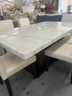 Marble Top Dining Table with Chairs