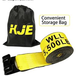 KJE Winch Straps 4" x 30' Yellow Heavy Duty Tie Down w/Flat Hooks Flatbed Trailer Strap WLL# 5,500 lbs | 4 Inch Cargo Control for Flatbed Truck(2 Pack