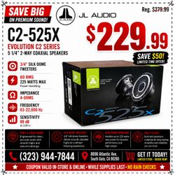 Car Speakers 5 1/4" 2-Way Coaxial Speaker System 225 Watts JL Audio C2-525X 🚨 Payment Options Available 🚨 No Credit Needed 🚨