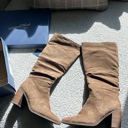 Universal thread tan suede knee high boots size 11#boots