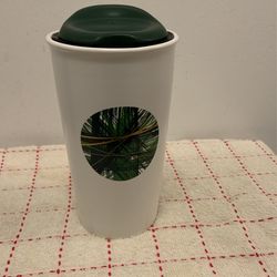 Starbucks ceramic 12 Oz Travel Tumbler Coffee Mug with green lid