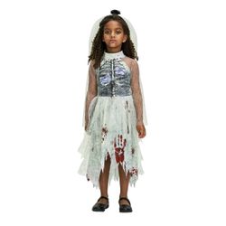 Girls Halloween Zombie Bride Costume, 2 Pieces Skeleton 3-4T