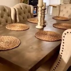 Handcrafted Grey-Brown Farmhouse Dining Table – Solid Wood, 4–8 ft (From $299) 