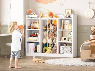 2-in-1 Toy & Stuffed Animal Organizer, Kids 6-Cube Storage Shelf with Rounded Co