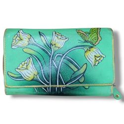Magnifique Wallet Leather Trifold Wallet Butterfly Floral Hand Painted Wallet