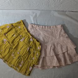 Old Navy yellow floral skirt size 10-12 girls/ gb girls, pale pink cotton eyelet tiered skirt, size 12.