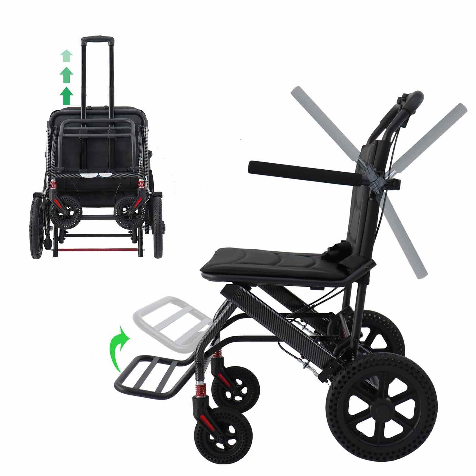 Lightweight Transport Wheelchair with Handbrakes, Folding Transport Chair for Adults has 12 inch Wheels